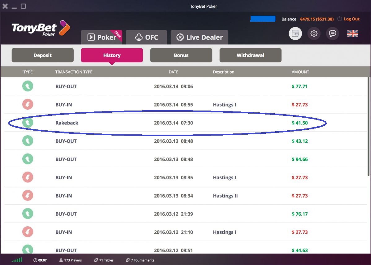 rakeback-tonybet-example