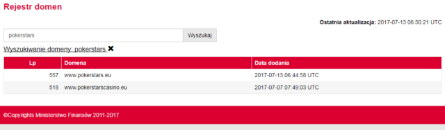 PokerStars.eu - Rejestr Domen Zakazanych