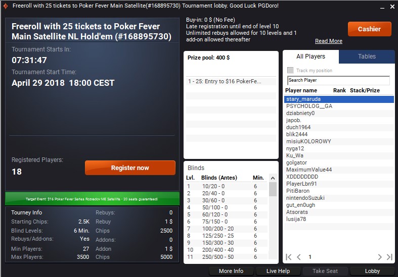 FREEROLL Poker Fever Series Rozvadov