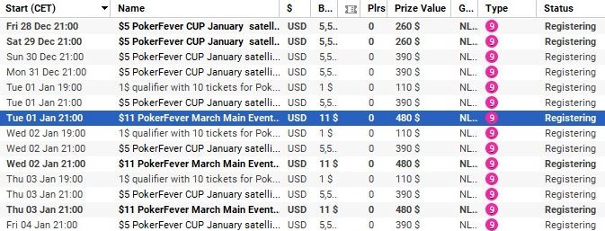 Poker Fever Series - Harmonogram satelit