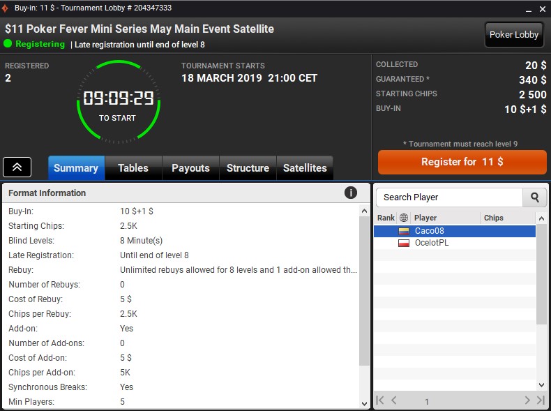 Satelita Poker Fever Mini Series