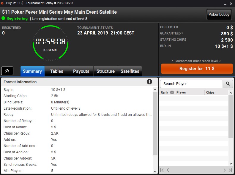 Poker Fever MINI Series - satelita