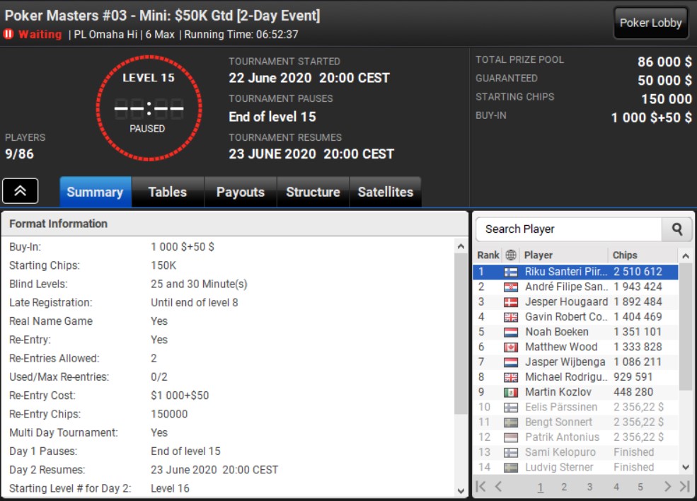 Poker Masters PLO 3-Mini