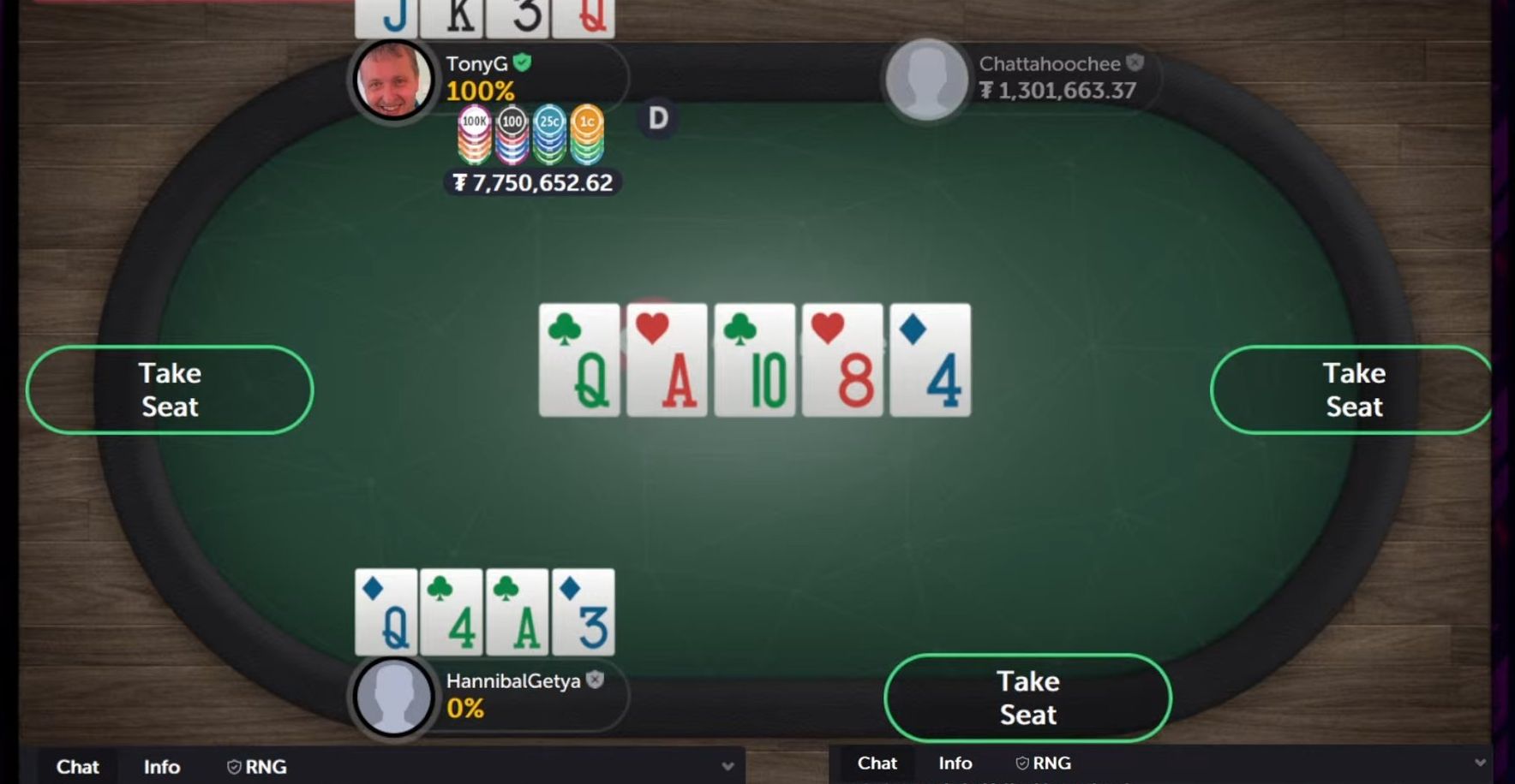 Coin Poker - rekordowa pula (screenshot po zakończenu rozdania)