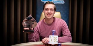 Poker Fever CUP: Historyczna wygrana Holendra Poker Fever CUP - Jasper Van der Veen pozuje z pucharem po zwycięstwie w ME (luty 2022)