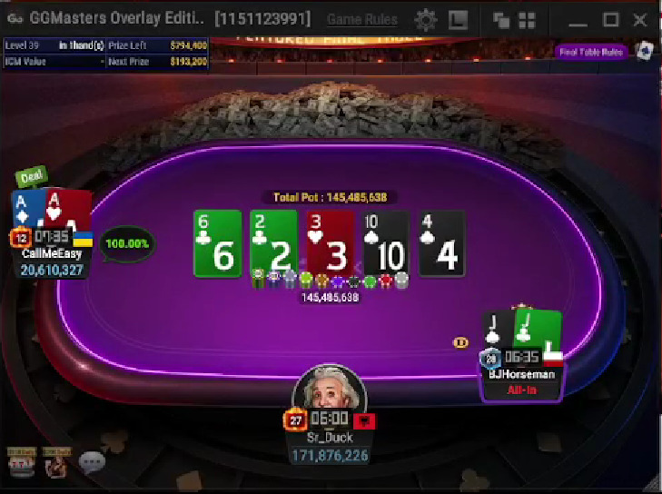 GGPoker GGMasters Overlay Edition (ostatnia ręka BJHorseman)