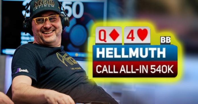 Phil Hellmuth (grafika pokazująca gracza i rękę Q4o, z którą ten wykonał kontrowersyjne zagranie)